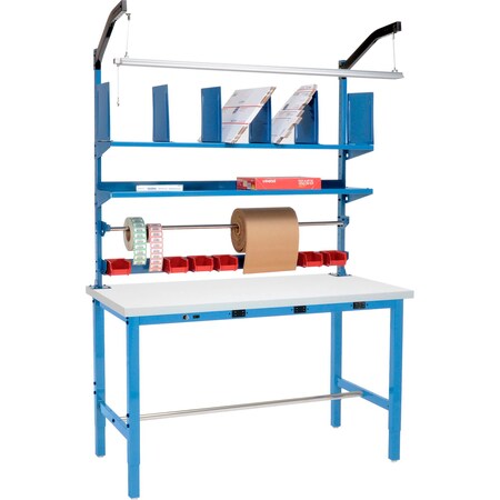 Global Industrial Packing Workbench W/Riser Kit & Power Apron, Laminate Square Edge, 72inWx30inD 244192B